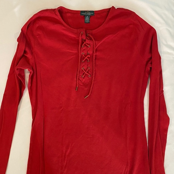 Rare Lauren Jeans Co. by Ralph Lauren Shirt M Lace Up Front - Picture 9 of 11